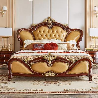 China (Other)Adjustable luxury classic rococo french leather double bed wooden frame bed set for bedroom furniture for sale