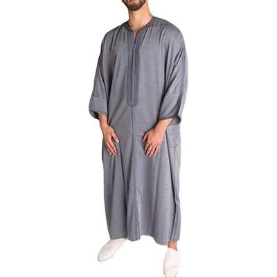 China Anti-Pilling Men's Long Sleeve V-Neck Casual Dress Shirt Kaftan Thobe Linen Dress Long For Beach Summer Middle East Muslim Kaftan for sale