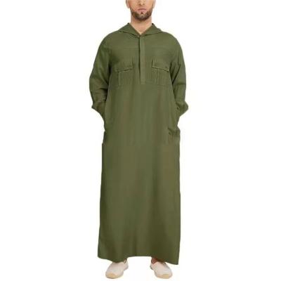 China 2023 Saudi Arabian Abaya Men Anti-pilling New Solid Color Men Long Robe Shirt Middle East Dubai Clothing Malaysia Muslim Hooded Islamic Robe for sale