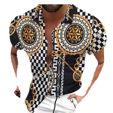 China Anti-pilling Vintage Printing For Mens Short Sleeve Shirts 3D Printed Mens Casual Outdoor Tops Turn Down Collar Slim Fit Button Big Size Tee for sale