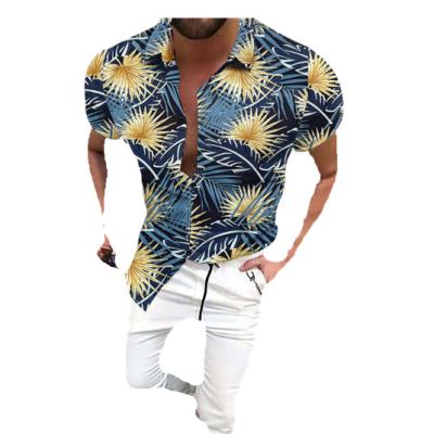 China Anti-pilling Personality Print For Men Short Sleeve Top Butterfly Dog Printed Mens Casual Shirts Turn Down Slim Fit Collar Button Tee for sale