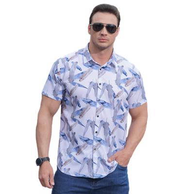 China Plus Size 10XL Men's Floral Print Sleeve Feather Print Sleeve Tops Men's Summer Shirt Elasticity Beach Short Loose Hawaiian Shirt for sale