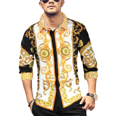 China Casual Slim Fit Shirt Camisa Masculina Social Manga Longa Prom Party Paisley Printing Shirt Mens Anti-pilling Royal Luxury Long Shirt Men for sale