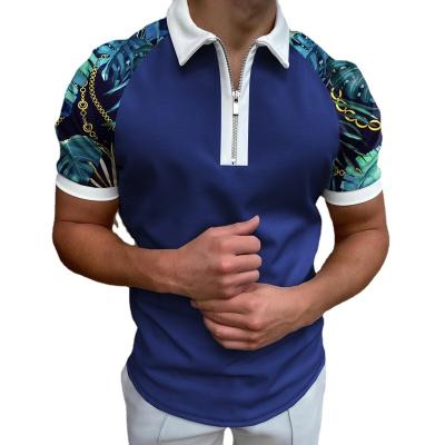 China new Anti-wrinkle men Polo Shirts Summer High Quality fashion short sleeve printed plaid T-shirt men turn down collar zippers slim pullover for sale