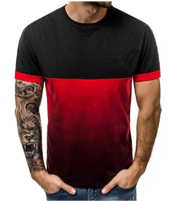 China New Design Men's Gradient Anti-Wrinkle Hip Sleeve Pullover Pop Red Short Loose Streetwear Fashion Patchwork T-shirt Fashion Patchwork Sports Fitness Tee for sale