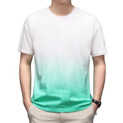 China New Design Men's Gradient Anti-Wrinkle Short Sleeve Striped Pullover Anti-Wrinkle Loose Hip Pop Streetwear Streetwear Tee 100% Cotton Tee for sale