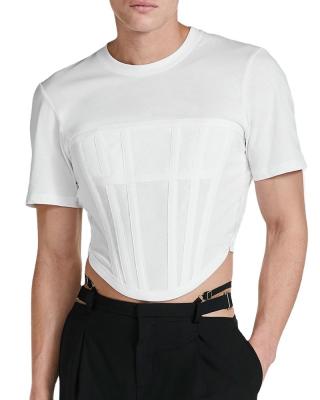 China Streetwear White Sexy Short Slim Fitness O-Neck Anti-wrinkle Design Men T-shirt Irregular Crop Tops Party Mens Clothing 2022 Fashion for sale