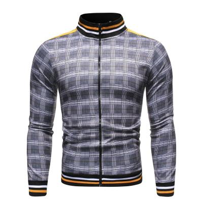 China 2022 Men's Fall Fashion Plaid Jacket Stand Collar Zippers Casual Striped Cardigan Streetwear New Gentleman Bomber QUICK DRY Men's Casual Striped Bomber for sale