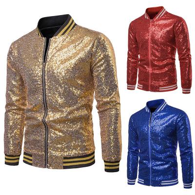 China 2022 Male Stage Wedding Party Sequin Nightclub Jacket Mens Autumn New Streetwear Puck Coats Breathable Luxury Gold Bomber Baseball for sale