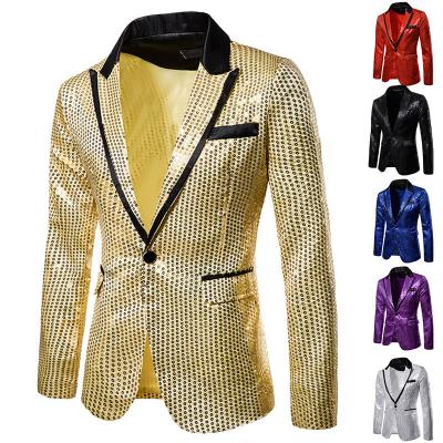 China Breathable Gold Shiny Decorated Men's Blazer Jacket Nightclub Graduation Suit Blazer Homme Suit Stage Wear For Singer Jacket Coat for sale