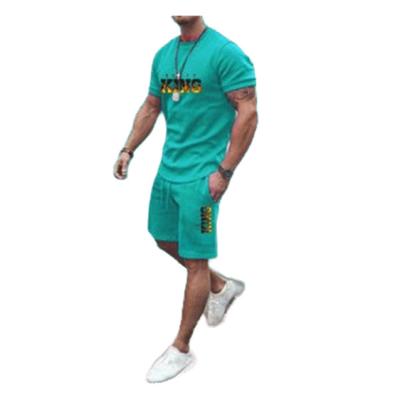 China QUICK DRY Sportswear Mens Letter Print Tracksuit Set Sports Suits Male Sweatsuit Short Sleeve T-shirt Pullover +Shorts Casual 2 Pcs for sale