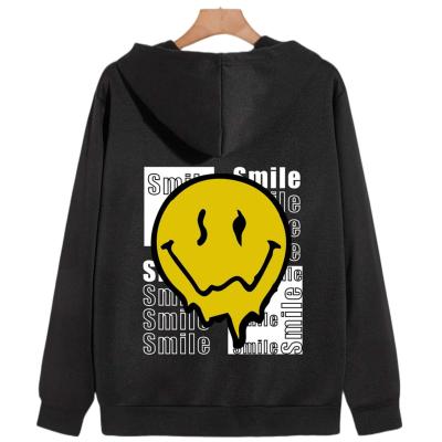 China Anti-Wrinkle Fashion Anime Cartoon Printing Smiling Hoodie Men Loose Casual Oversized Sweatshirt Women Regular Zipper Top Hoodies Tops for sale