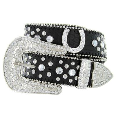 China Western Bling Western Bling Rhinestone Cowgirl Women's Belt Horseshoe Concho Studded Leather Belt for sale