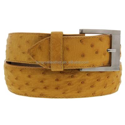 China Cowhide Fashion Men Whip Ostrich Print Leather Belts Brown Strap for sale