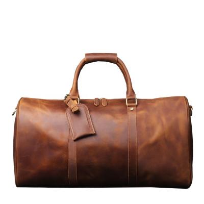 China Vintage Crazy Horse Men Travel Weekender Bag Waterproof Leather Laptop Bag Overnight Bag Large for sale