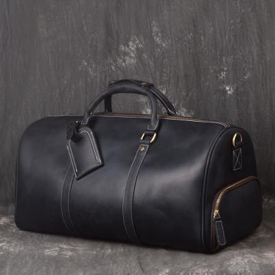 China Vintage Premium Leather Duffel Bag Men Weekender Leather Sport Gym Overnight Bag Large for sale