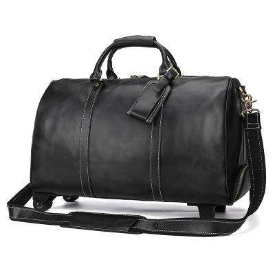 China Genuine Genuine Leather Duffle Bag Trolley Luggage Bags 21 Inch Full Grain Cowhide Leather Travel Duffel Bag for sale