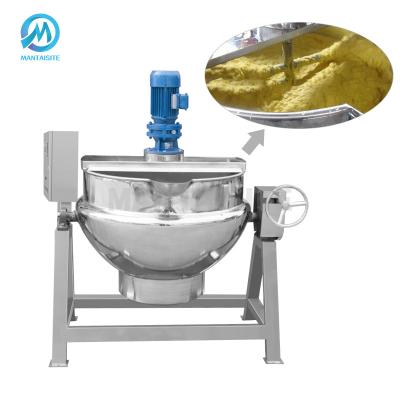 China Industrial Vegetable Processing Plant 100l/200l Stainless Steel Mixing Pot Double Lined Cooking Kettle Electric And Steam Agitator With Stirrer for sale