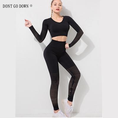 China Activewewar 2 Piece Yoga Set Workout Set Breathable Seamless Gym Fitness Yoga Top Women Long Sleeve Set for sale