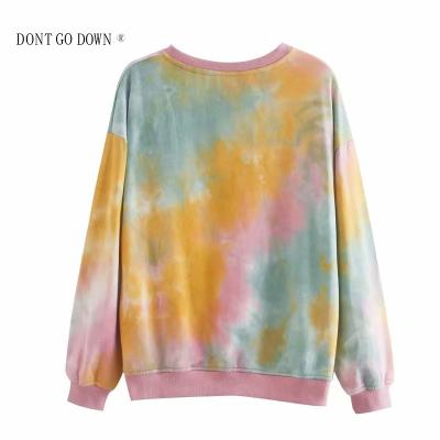 China Autumn New Women QUICK DRY Hoodie OEM Kuerfit Apparel Tie Dye Loose Lazy Round Neck Sweater Design Top for sale