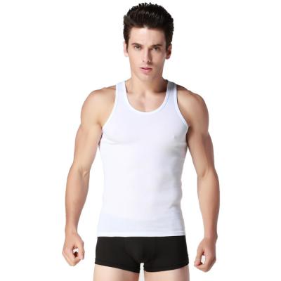 China Wholesale White Mens Gym Fitness Vest Mens Blank Vest High Quality Cotton Blend Anti-Shrink Tight Knit Rib Vest for sale