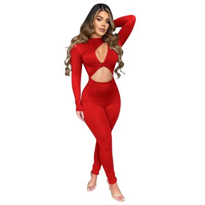 China Yingchao 2021 breathable fashion sexy patchwork hollowed out solid ladies fall women one-piece overalls and rompers bandage skirt set for sale