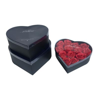 China Recycled Materials Wedding Gift Box PVC Coating Window Heart Shaped Flower Box for sale