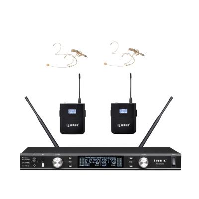 China R7800 PLL pro helmet microphone. Wireless Dual Channel UHF Microphone System with Monitor, Mini Body-Pack Transmitter and Headset Mics for Teaching for sale