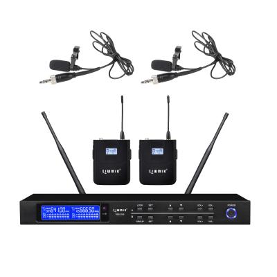 China Professional Lavalier Microphone RB3700 Best price UHF PLL dual channel wireless microphone with small body-package lavlier collar and mini clip lapel for sale