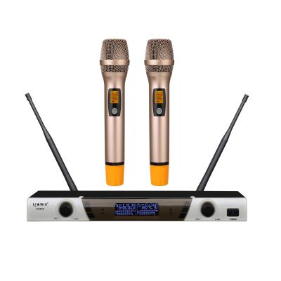 China Pro KTV UHF Dual Channels PLL Dynamic Microphone KA2125 Dynamic Wireless Microphone System Karaoke Wireless Gold Handheld MIC for sale