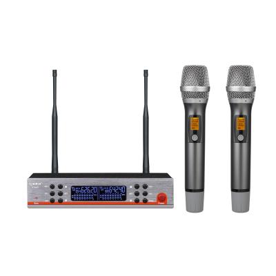 China Dual Channel Pro Karaoke Handheld Wireless Microphone KE3143 UHF PLL Handheld Wireless Microphone MIC Party KTV With Small Receiver Box For Americas for sale