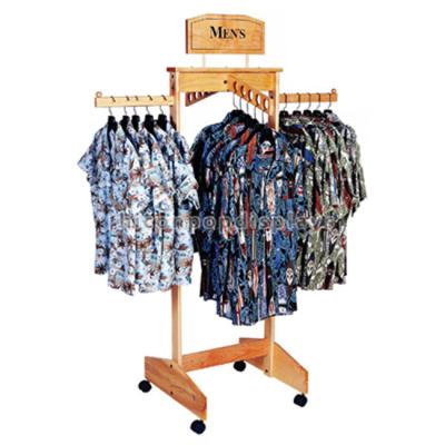 China Hanging Clothing Store Fixtures Simple Freestanding Wooden Clothes Rack For Promotion for sale