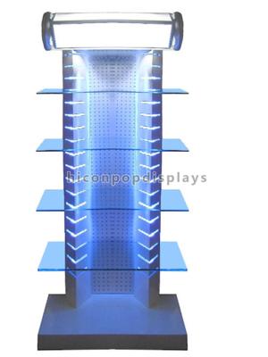 Chine Présentoir en verre de gondole en métal au détail illuminating supérieur de rayonnage pour la vente à vendre