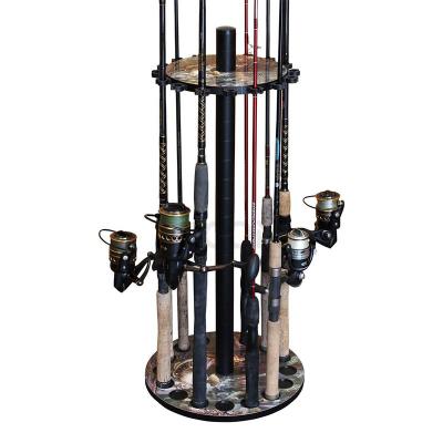 China Wooden Fishing Rod Display Rack Round Pole Holder Fishing Reel Rack à venda