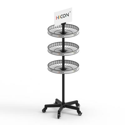 Cina Commercial Metal Wire Round Floor 3-tier Wine Display Rack For Retail Stores in vendita