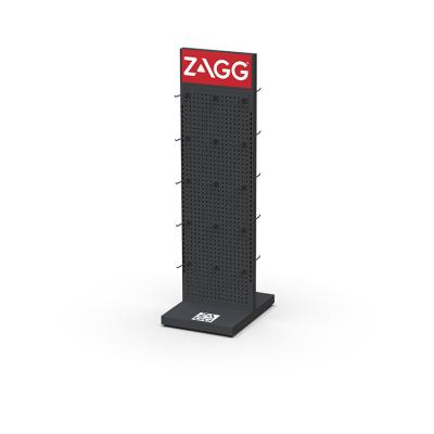 中国 Black Metal Display Racks Floor Pegboard Store Double Sided Metal Display Stand 販売のため