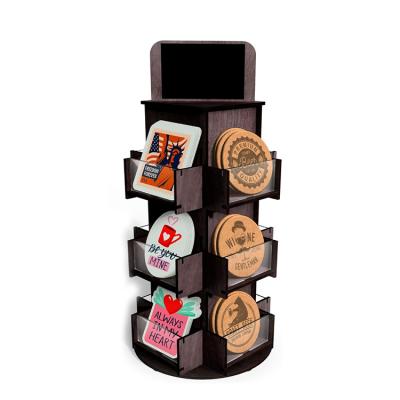 中国 Custom Rotating Stickers Display Rack Countertop Wood Acrylic Display Stand 販売のため