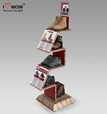 China Comfortable Inspire Shoe Store Wooden Display Racks Sneaker Display Shelves for sale