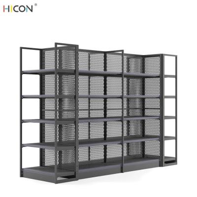 China Universal 5-Layer Black Metal Pegboard Shop Display Shelving for sale