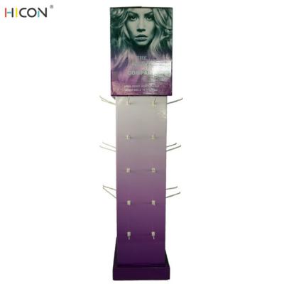 China Single-Sided Purple Cardboard Floor Displays Rack with Hooks for sale