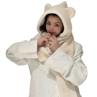 China New Fashion Fleece Scarf Hat 2021 Comfortable Cute Bunny Winter Warm Soft Thickening Ear Pocket Hats Women 2 Piece Large Hooded for sale