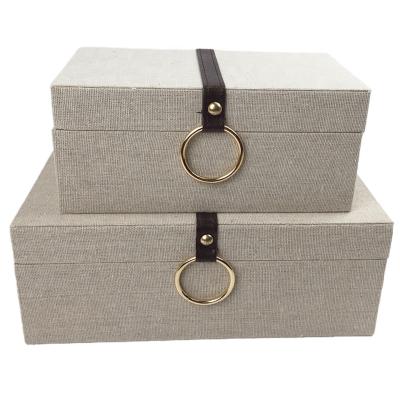 China High End Wholesale Home Gifts and Crafts MDF Beige Leather Textured Decorative Box Luxurious Wooden Jewelry Box for sale