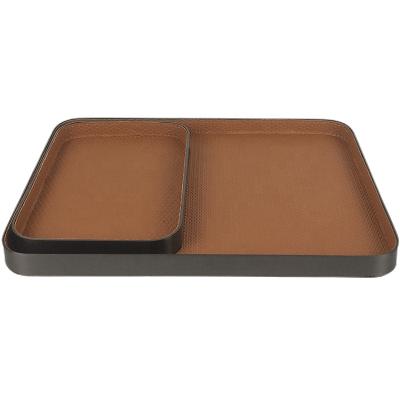 China High End Ready To Ship Luxury Oval Handmade Decorative Leather Wine Coffee Serving Tray Home Hotel Tray for sale