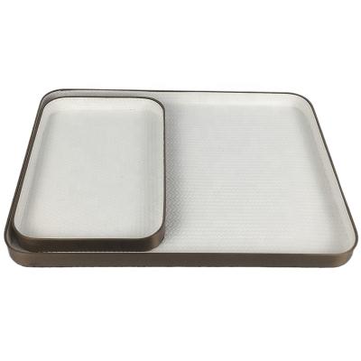 China High End Wholesale Luxury Oval Handmade Decorative Leather Coffee Wine Serving Tray Home Hotel Tray for sale