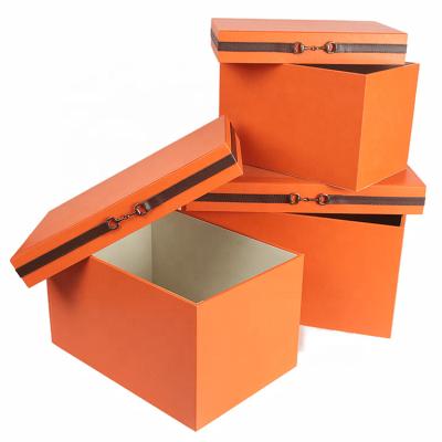 China High End Ready To Ship Storage Box Handmade Leather High End Orange Cloakroom Room Soft Home Decoration for sale