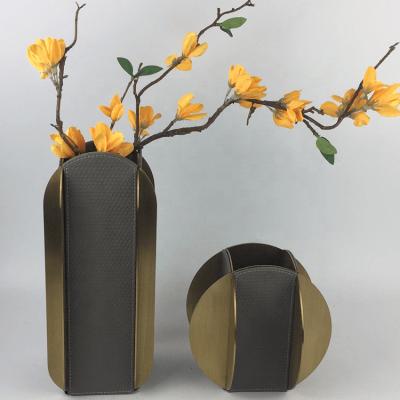 China High End Ready to Ship Handmade Wholesale Nordic Style Minimalist Decorative Vases Custom Leather Vase for Home Decor for sale