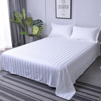 China Free Sample Sustainable Luxury Hotel Designs Satin Stripe 100 Cotton Bedding Sheet Set White for sale