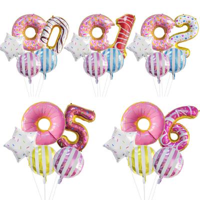 China Birthday Gift Toy Cartoon Color Donut Aluminum Movie Digital Balloon Set Party Decoration LetterBalloons for sale