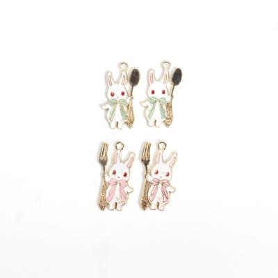 China Zinc Alloy Spoon Rabbit DIY Handmade Oil Dripping Jewelry Accessories Bracelet Charm for sale