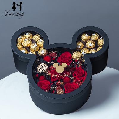 China Lovely Mickey Mouse Shape Chocolate Handmade Flower Gift Zexwrap Flower Packaging Boxes for sale